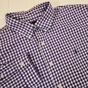 Ralph‎ Lauren Men's XL Button Down Shirt Long Sleeve Purple Gingham Green Pony
